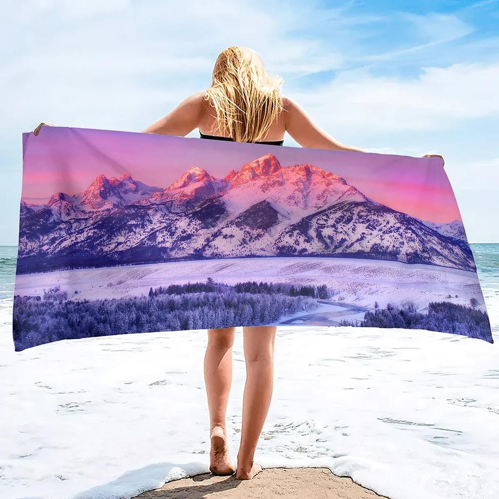 Microfiber Beach Towel Quick Dry,Snow Mountains Lightweight Travel Towel for Swimmers, Sand Free Camping Towel, Beach Towels