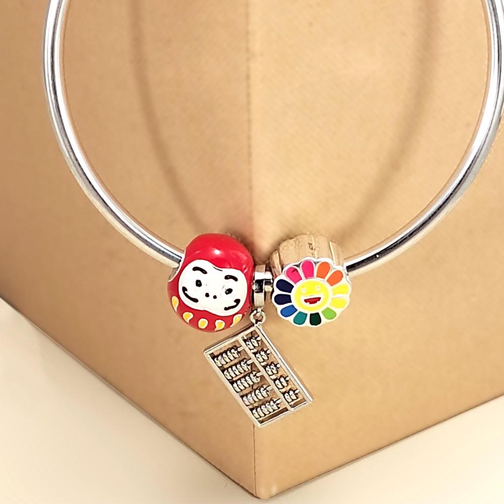 Bracciale Charm Daruma Rosso in Argento Sterling 925 per Donna - Perla di Cartone Animato Auspicioso