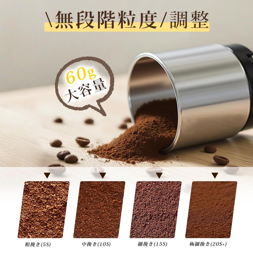 Electric Coffee Grinder with Stepless Grind Size Adjustment, Large Capacity 200W, Fine Grind In Seconds, Compact SUS304 Stainless Steel, Grinds Coffee