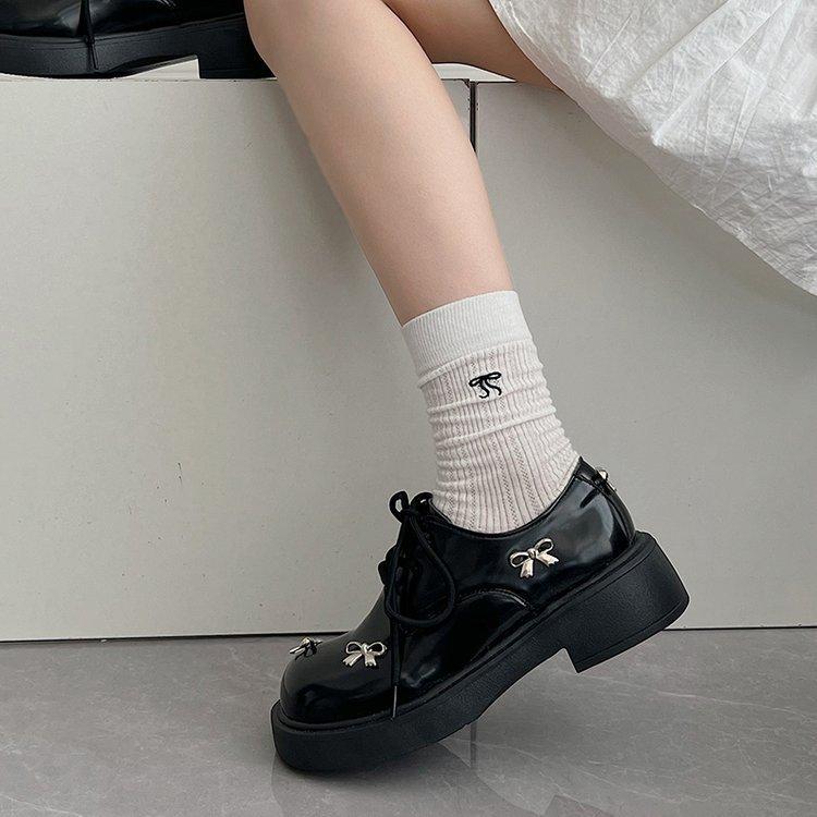 British Style Thick Bottom Heightening Shoes Female Spring and Fall Deep Mouth Single Shoes Lace-up Mary Jane High Heels