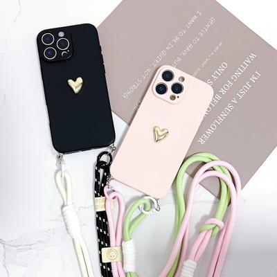 Crossbody Strap Case For iPhone 16 Pro Max 11 12 13 14 15 Plus 16E 17 Air Macaron Candy Lanyard Shockproof Anti-Loss Love Cover
