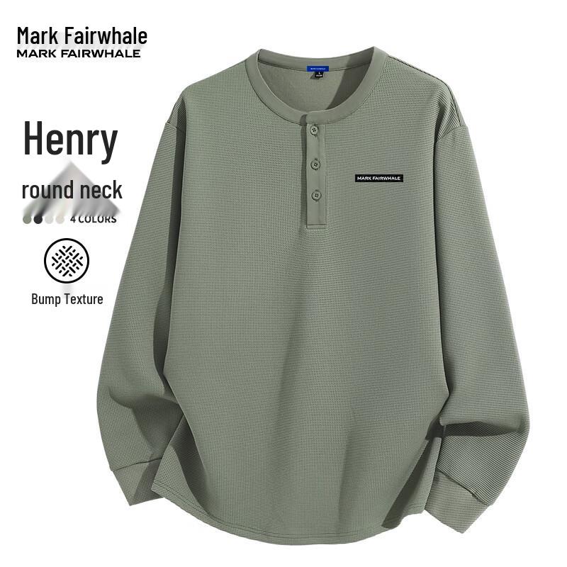 MARK FAIRWHALE Men s Henley Collar Cool Grid Sweatshirt XL
