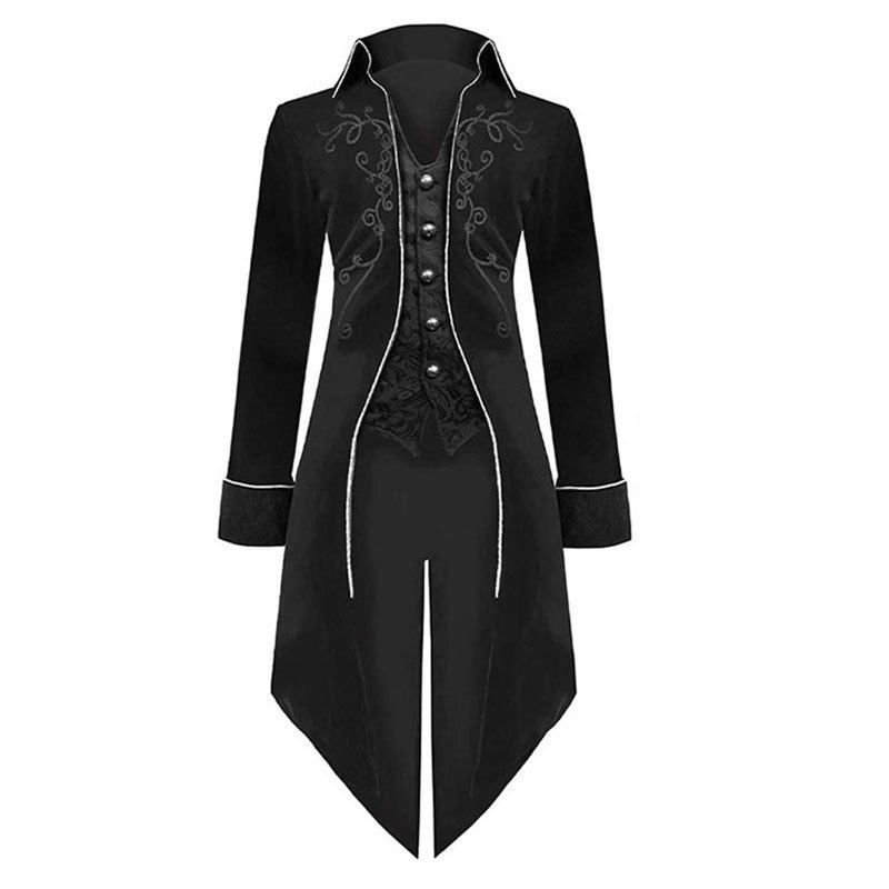 2022 European and American New Halloween Tuxedo Medieval Retro Clothing Mid-Length Punk Men s Coat Amazon Suede Tuxedo Black S