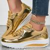 Women's Gold Patent Leather Sneakers Luxurious Casual Breathable Comfortable Running Shoes