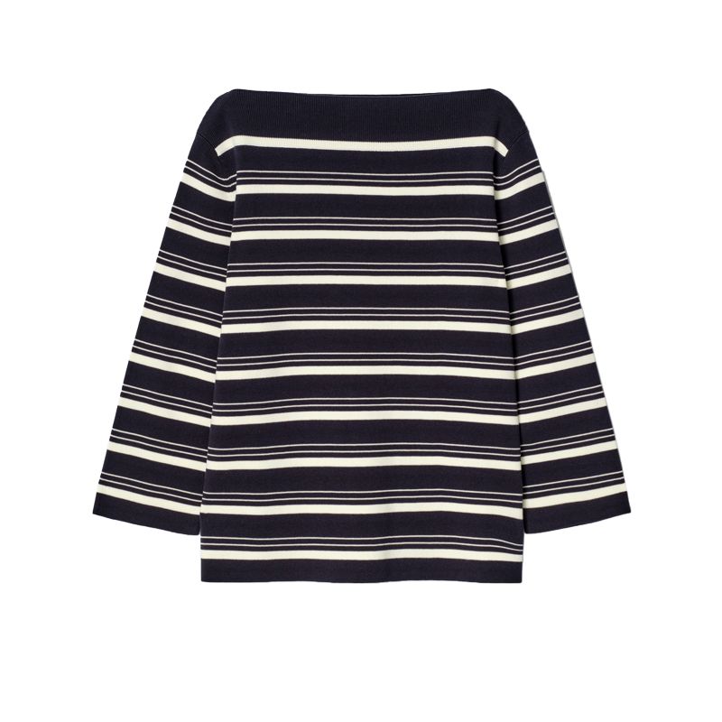 CS Spring/Summer New Women's Clothing Fashion Wind Minimalist Long Sleeve Casual Version Boat Neck Striped T-shirt Top 1282811