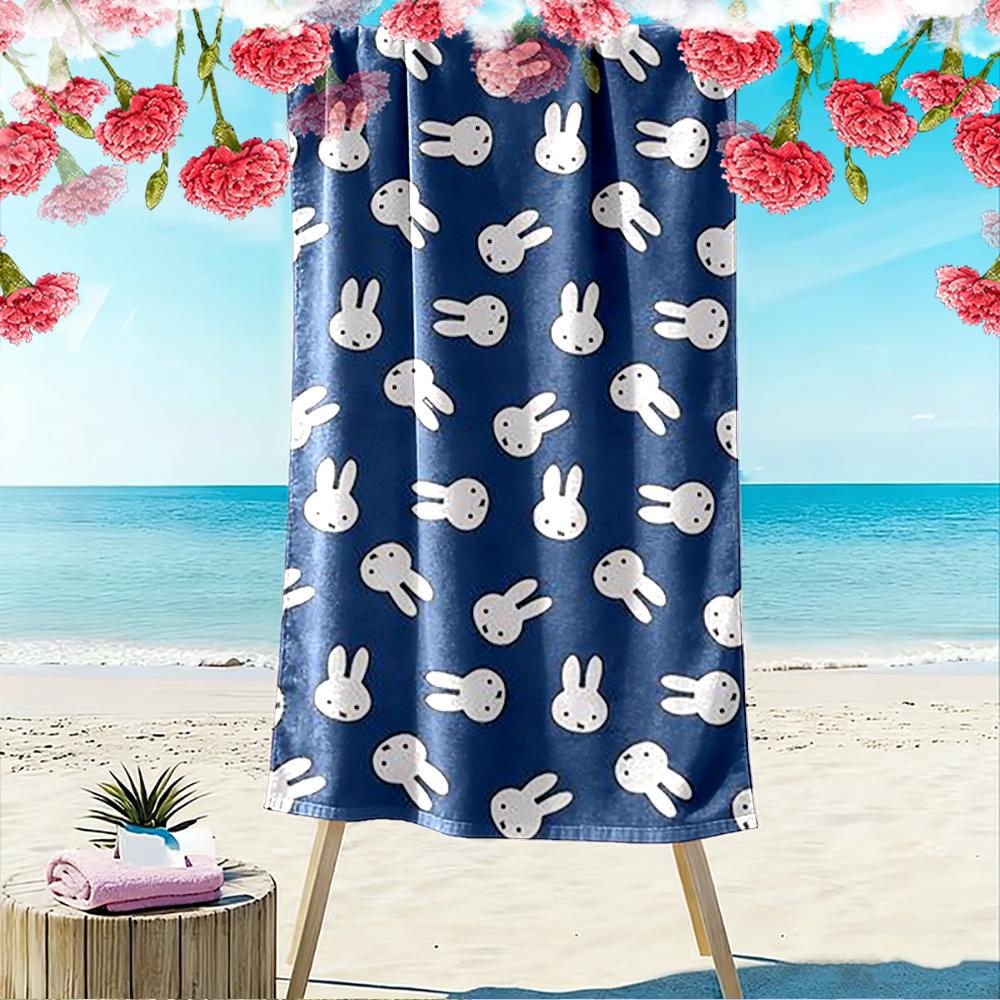 White Bunny Pattern On Blue Background Beach Towel Quick-drying for Travel Outdoor Sports Jogging Beach and Swimming