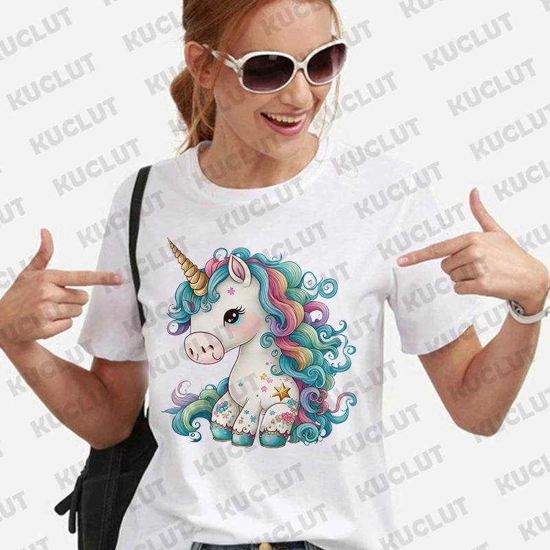 T-shirts for Women Fuuny Unicorn Lovely Print T Shirt Summer Women's T-shirts Casual Harajuku Oversized Female Clothing Tee Tops