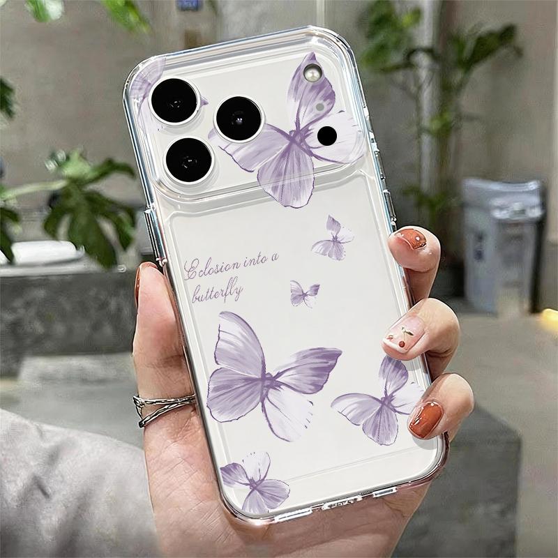 Shockproof Clear TPU Case For iPhone 17 16 Pro 15 14 13 12 Pro Max 11 Transparent Soft Silicone Butterfly Pattern Phone Cover