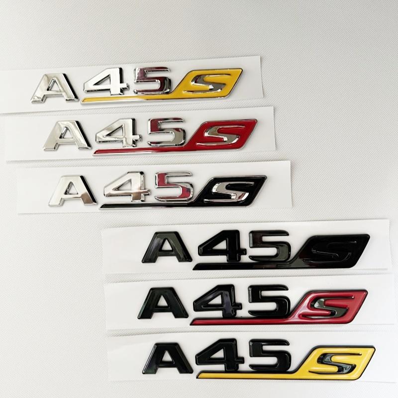 CUFNM1 3D ABS Chrome Black Red Letters Car Trunk Badge Sticker For Mercedes Benz A45 AMG W177 W176 A45S Emblem Logo Auto Accessories