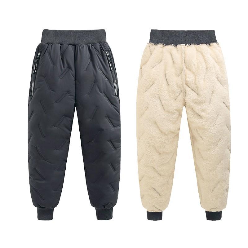 Children's Winter Thickened Trousers Warm Medium-Large Child Solid Color Casual Pants
