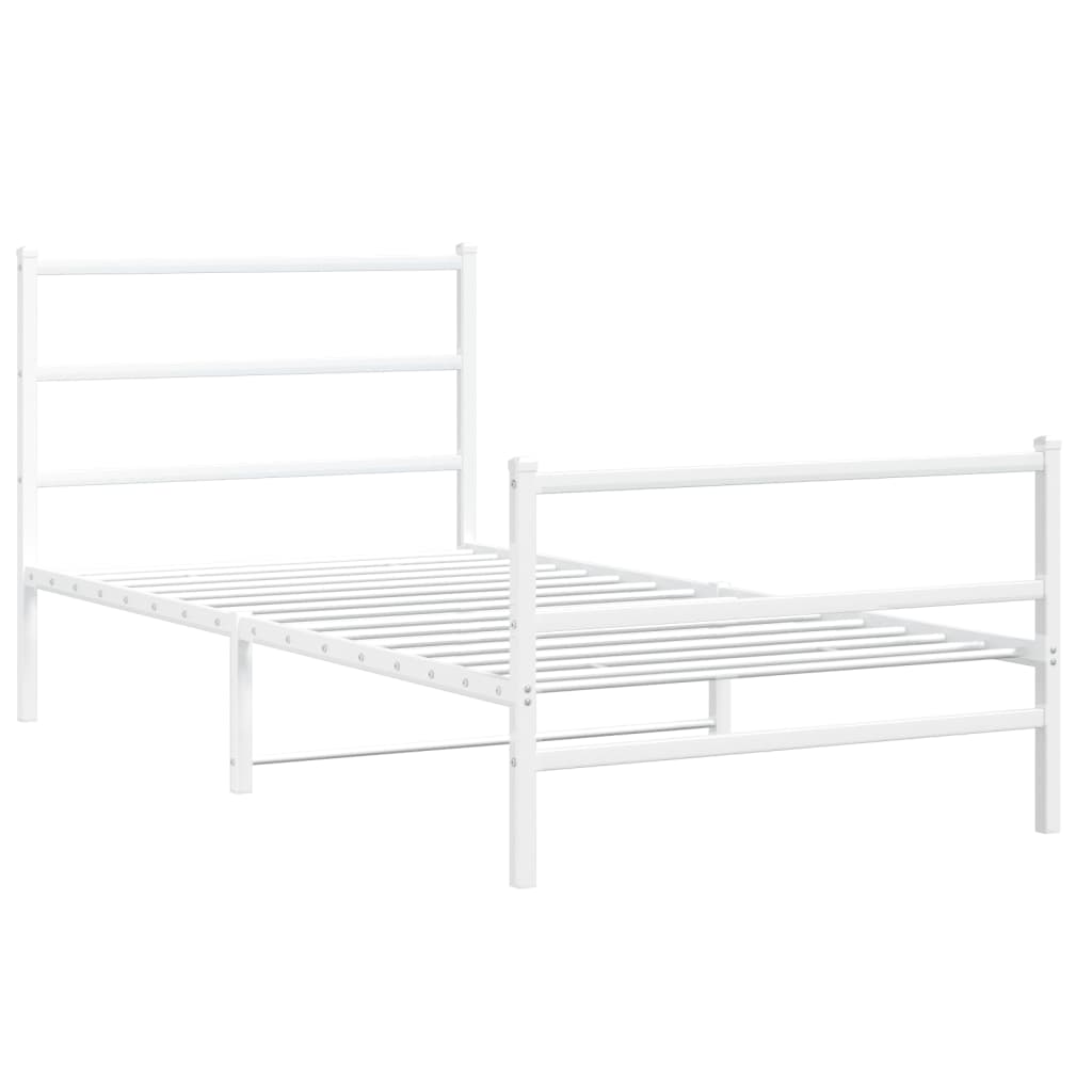 Metal Bed Frame with Headboard and Footboard White 100 x 200 cm