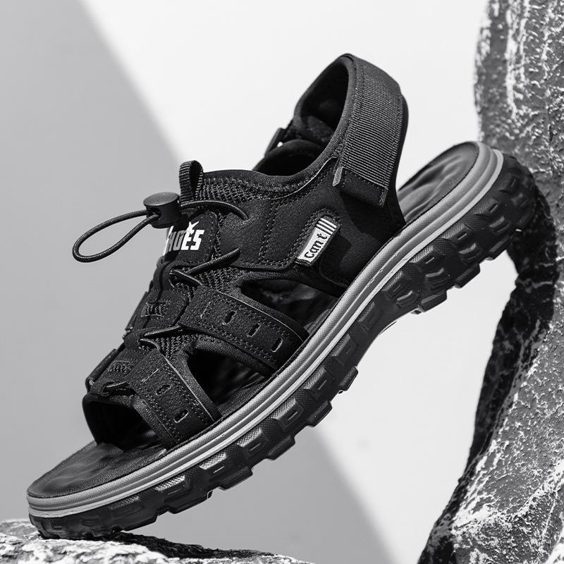 

2025 new men s outdoor sports sandals summer breathable lightweight cool slippers casual versatile beach shoes men s shoes 44 чёрный