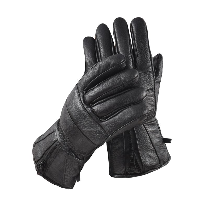 

Men Leather Thickened Motorcycle Cold Protection in Winter Lengthened Fleece Lined Cycling Goatskin plus Size Thermal Windproof Cotton Gloves A section Black All yards