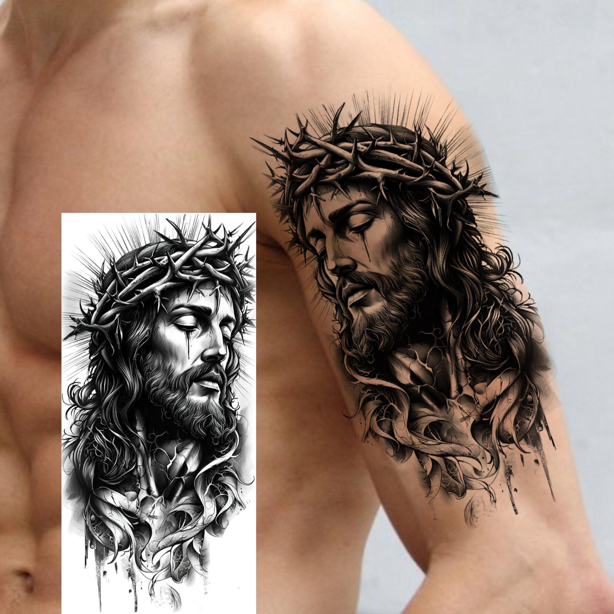 1 Foaie Iisus Hristos Creștin Tatuaje Temporare Pentru Bărbați Adulți Braț Antebraț Picior Dumnezeu Religie Autocolant Tatuaj Fals Transferabil China Mainland