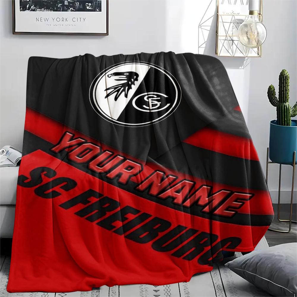 1PC Custom Name SC Freiburg Patterned Flannel Blanket Suitable For All Seasons for Home Decor Warmth and Comfort Gifts Holiday Present