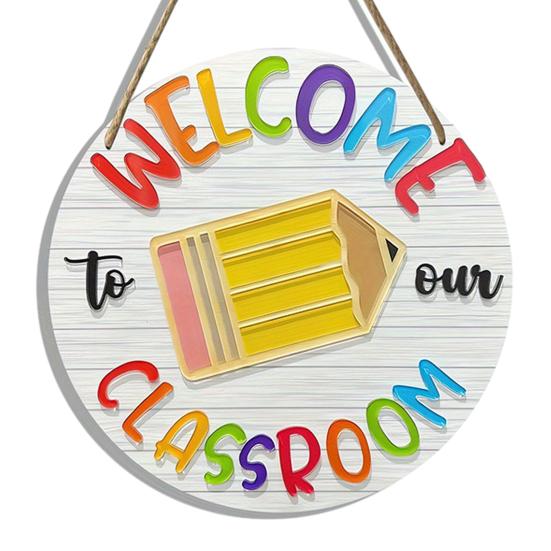 huaqianguhh Wooden Welcome Sign for Classroom Door, to Our Round Hanger, Front Door Hanging Sign, Back School Preschool Decoration