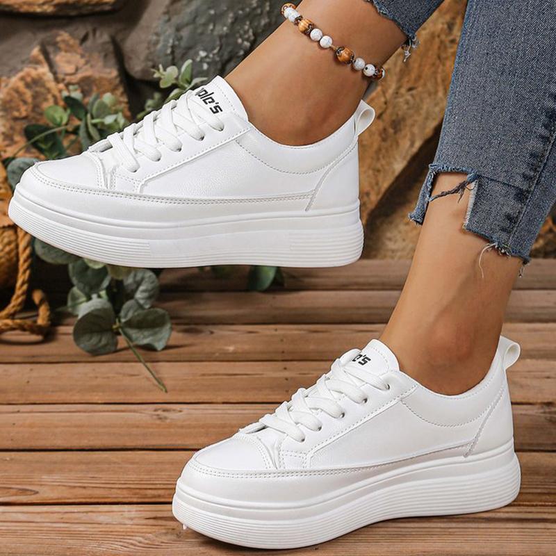Fashion White Round Toe Sneaker Women Spring Autumn 2025 Lace-Up Walking Shoes Woman Daily Platform Female Sports Shoes