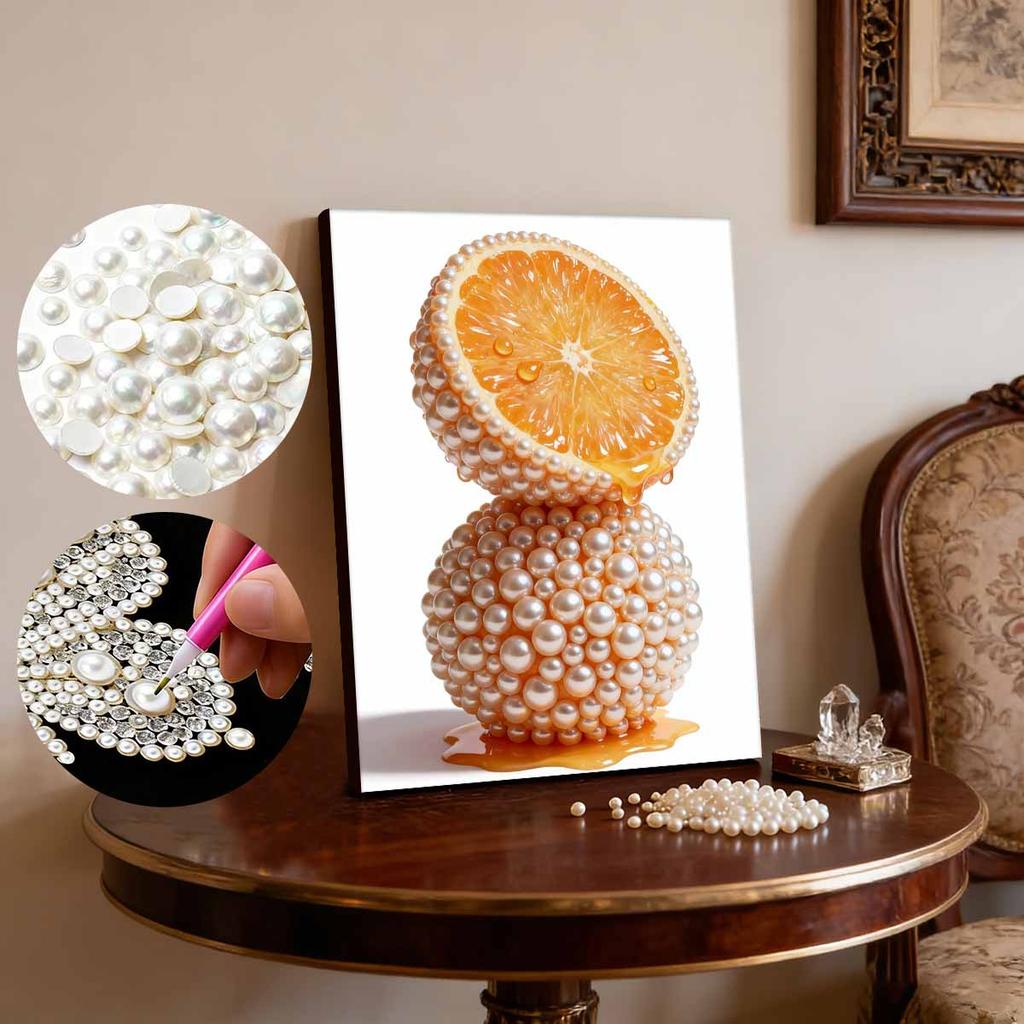 DIY Orange Pearl Diamond Art Painting Kits for Adults and Beginners,fine View Sparkling Painting Craft Home Wall Decor Handmade Gift