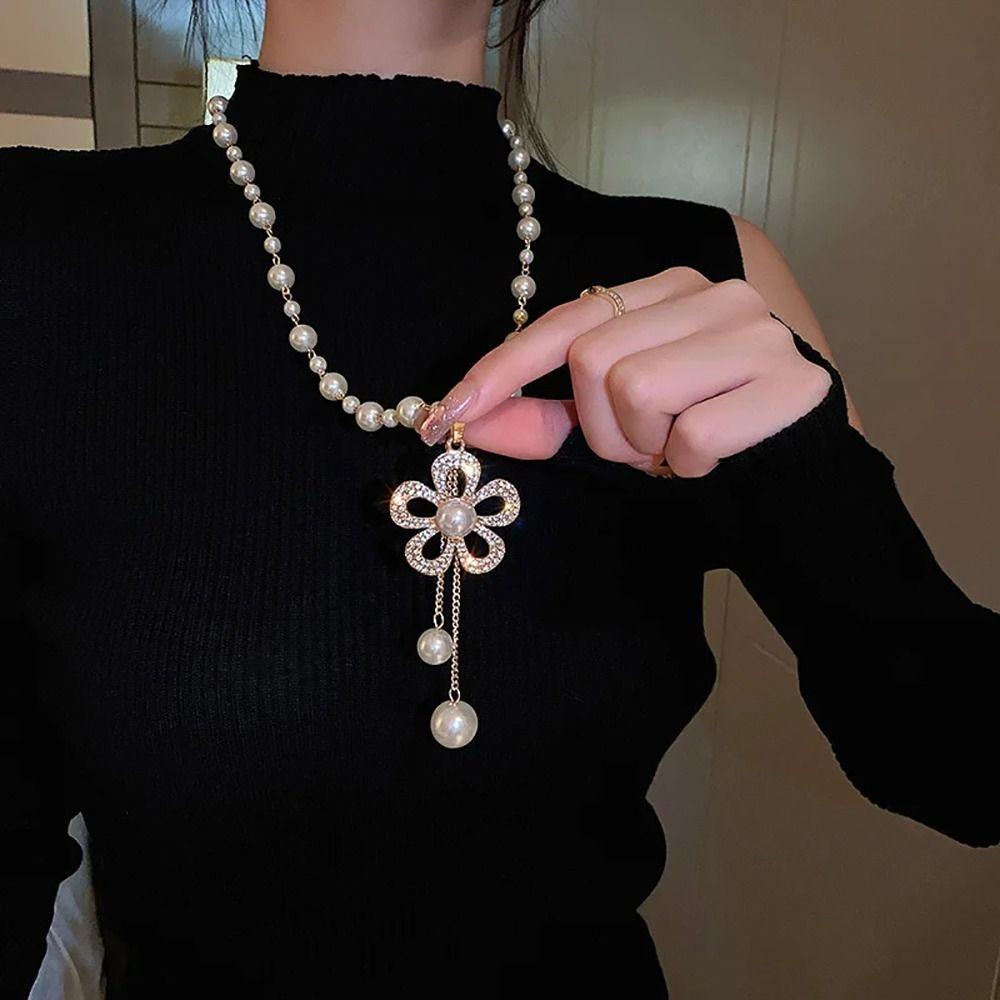 1Pcs Vintage Pearl Chain Elegant Temperament Sweater Chain Women's Jewelry Accessories