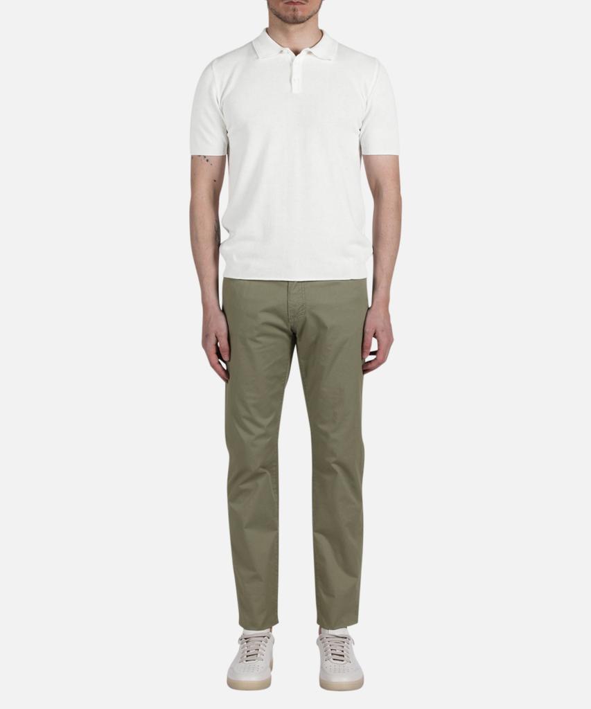 PANICALE Ivory Herringbone Cotton Short Sleeve Polo Knit