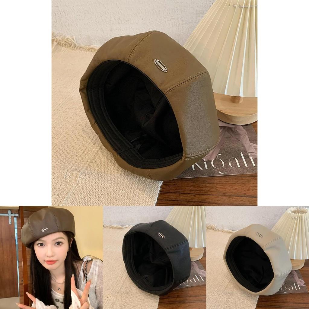 Leather Pu Chic Beret Cap For Women In Trendy Brown Black And Beige Colors Perfect For Fashion Lovers In Spring Autumn