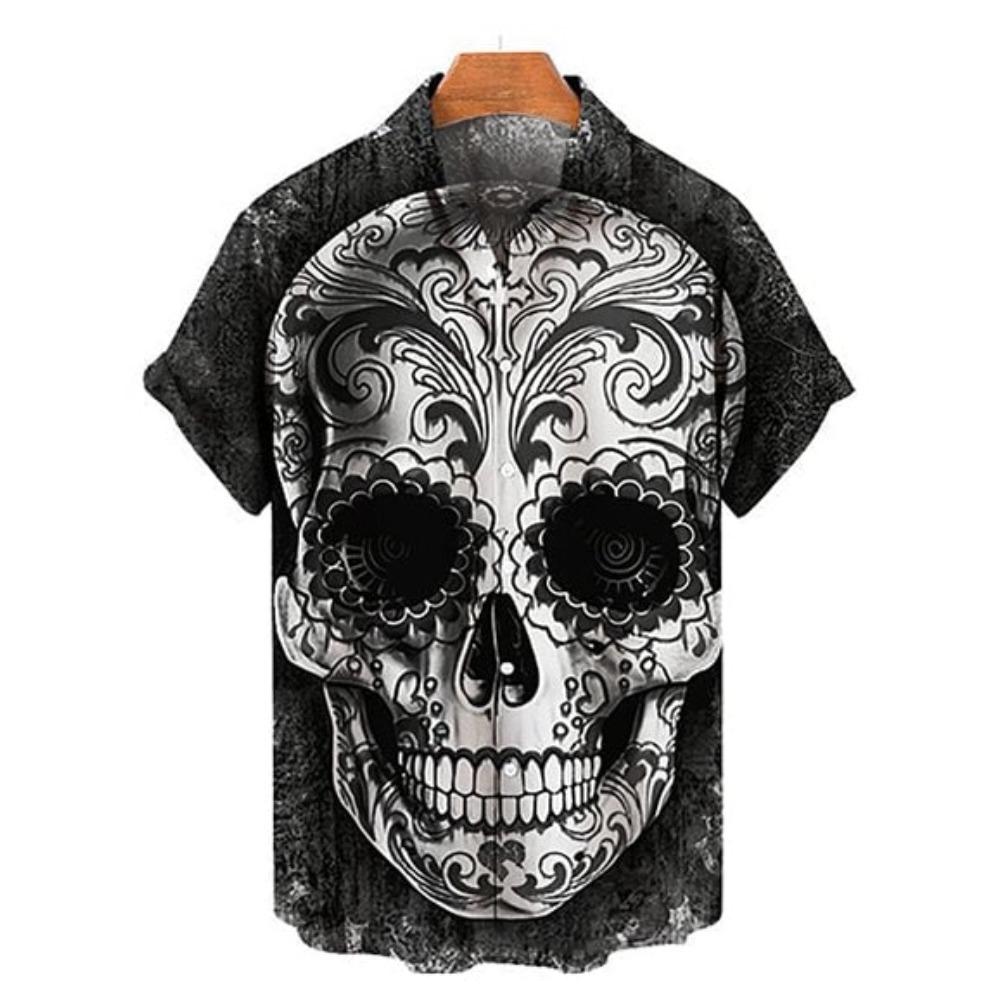 

Hawaiian Shirt For Men Rose Skull 3d Printed Beach Shirt Short Sleeve Button Casual Men s Skull Shirts Top S