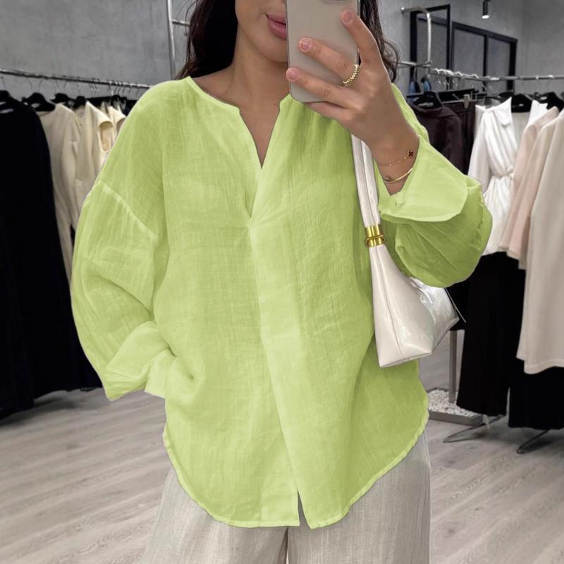 2025 New Women's Casual Long-sleeved V-neck Regular Multi-color Top Shirt