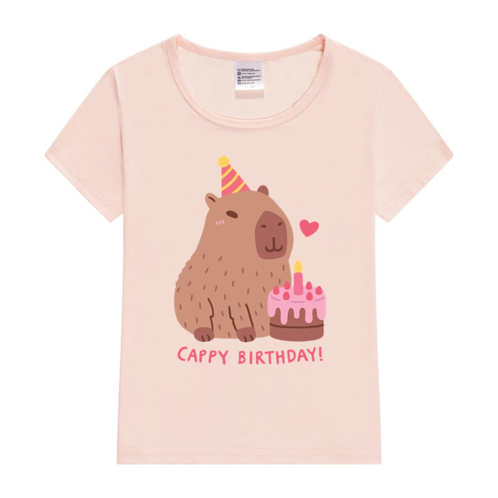 Cute Capybara And Cake Happy Cappy Birthday Kids TShirt Print Girls Clothes Child Tshirt White Short Sleeve Tee 112 Year