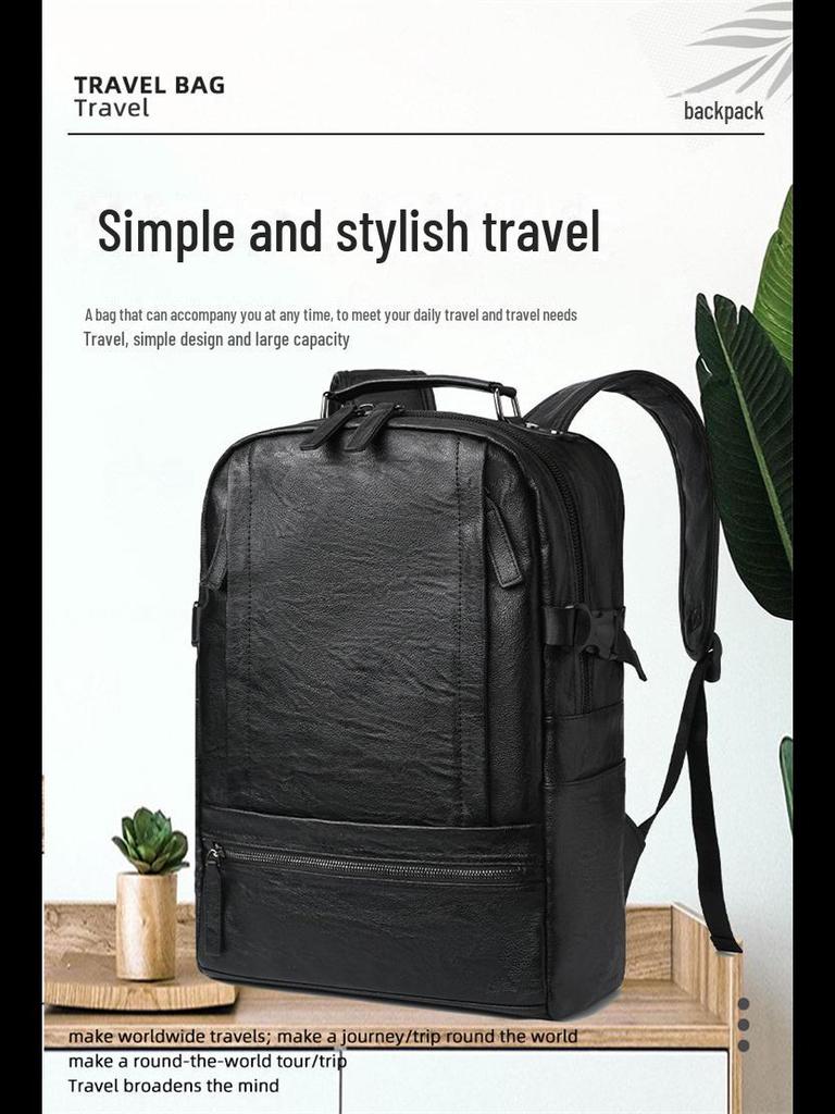 Men's PU Leather Business & School Backpack - Large Capacity, Outdoor Use