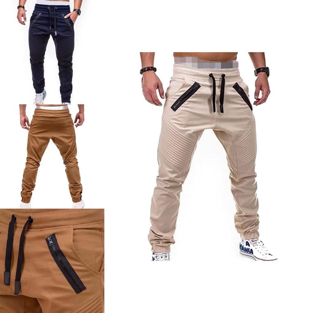 Men's Slim Fit Cuffed Trousers With Adjustable Waist And Multiple Pockets
