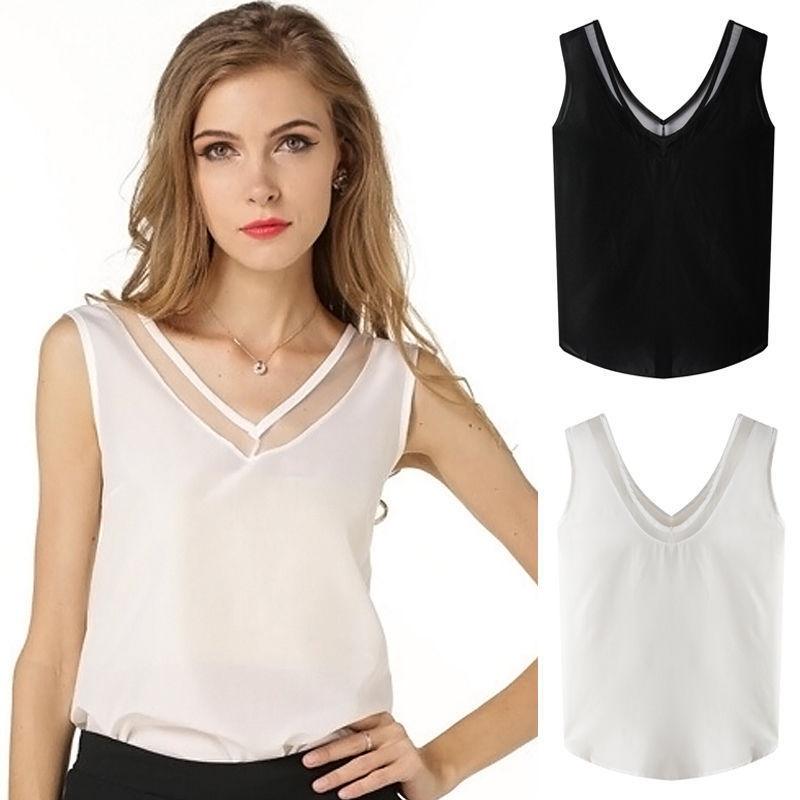 Stylish Sleeveless Sheer Chiffon V-neck Vest Streetwear Fashion Top Comfortable Cool