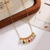 18K Gold Titanium Stainless Steel Zircon Necklace with Colorful Diamond Tassel Pendant - Waterproof