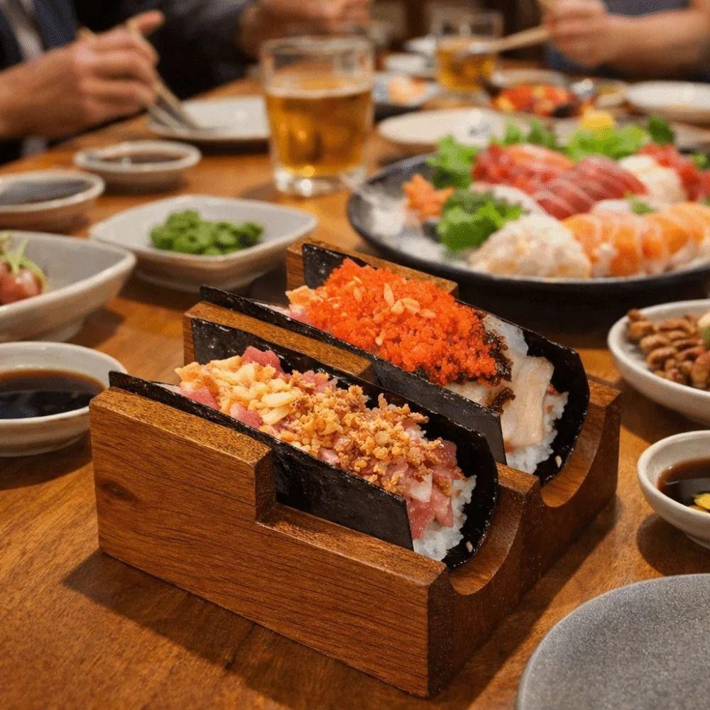 Thickened Sushi RackU-shaped Sushi Rack Sapele Wood Urchin Holder Sushi Boat Dessert Display
