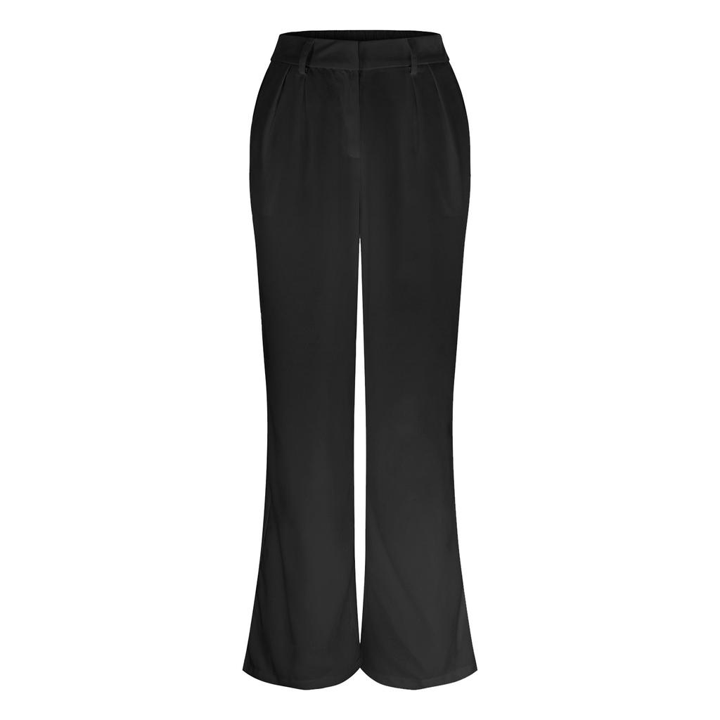 Women Fashion Color Casual Pockets Wide Leg Trousers Suit Pants