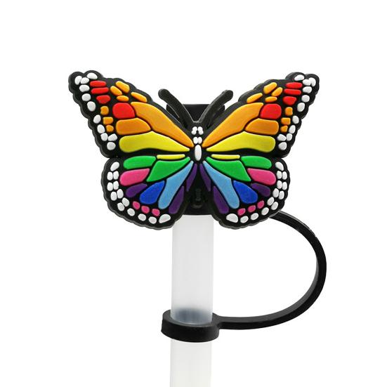 9Pcs 8mm Butterflies Straw Cover Food Grade Silicone Reusable Dust-proof Universal Glass Straw Tip Plug Topper