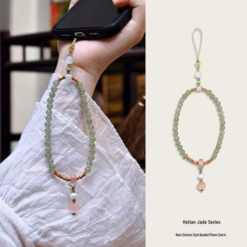 Aventurine Beaded Luxe Mobile Phone Lanyard - Wrist Anti-Drop Long Style