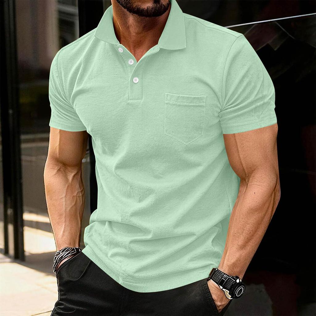 Men’s Short Sleeve Polo Shirt with Chest Pocket Classic Fit Soft Cotton Collared Top for Casual or