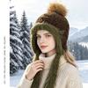 Fluffy Knit Trapper Hat Women Winter Warm Ear Flap Beanie with Pom Pom Soft Furry Ski Cap