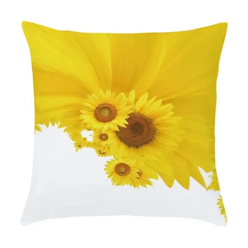 Luxury Home Decor Pillow Cover Living Room Sofa Cushion Cover Oil Painting Sunflower Photo Pattern Cushion Cover