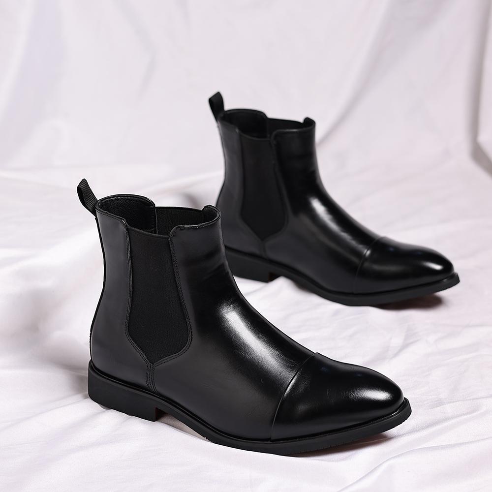 

2026 New Chelsea Boots for Men Red Sole Pu Ankle Business Round Toe Slip-On Men’s Boots Free Shipping Size 38-48 Men Shoes 47 чорний