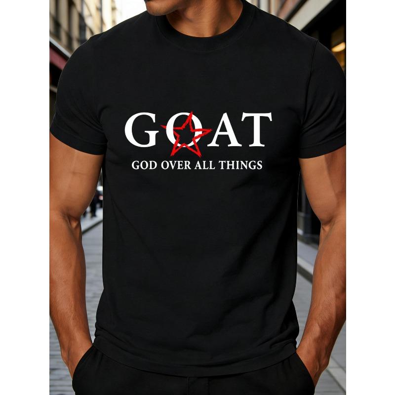 European Size Religious Statement Men'S T-Shirt Goat God Over All Things Design for Everyday Wear And Faith-Based Occasions Perfect Gift