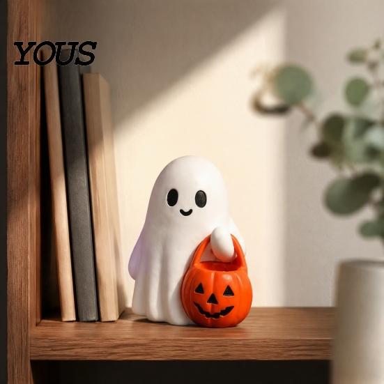 Decorative Figurines for Shelf Halloween Cute Ghost Figurine, Small Red Heart Pumpkin Bucket Statue, Funny Statue Resin Ornament Home Table