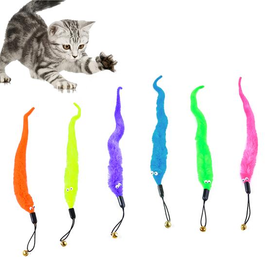 Pet Cat Kitten Retractable Teaser Wand Bell Worm Replacement Head Scratch Toy