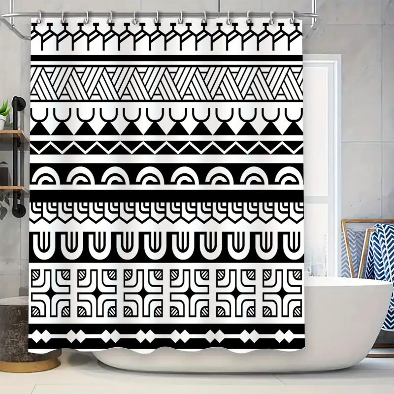 

Modern Black White Geometric Print Shower Curtain For Bathroom Decor Size Customizable W60H190(CM)-1 Pcs