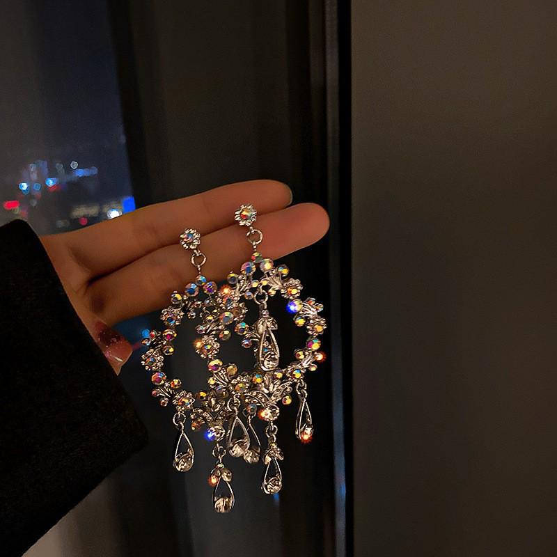 Diamond Inlaid Tassel Earrings - Silver Needle, High-End Court Style