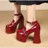 Sexy High Heel Shoes New Round Head Shallow Mouth Metal Buckle Thick Heel Waterproof Platform Mary Jane Women's Shoes