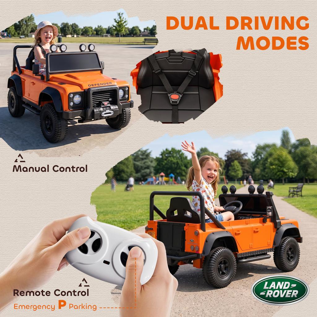 Kids Ride On Car with Remote Control, 4-Wheel Suspension, Soft Start, Music, Horn, LED Lights for 3-5 Years Old, Orange