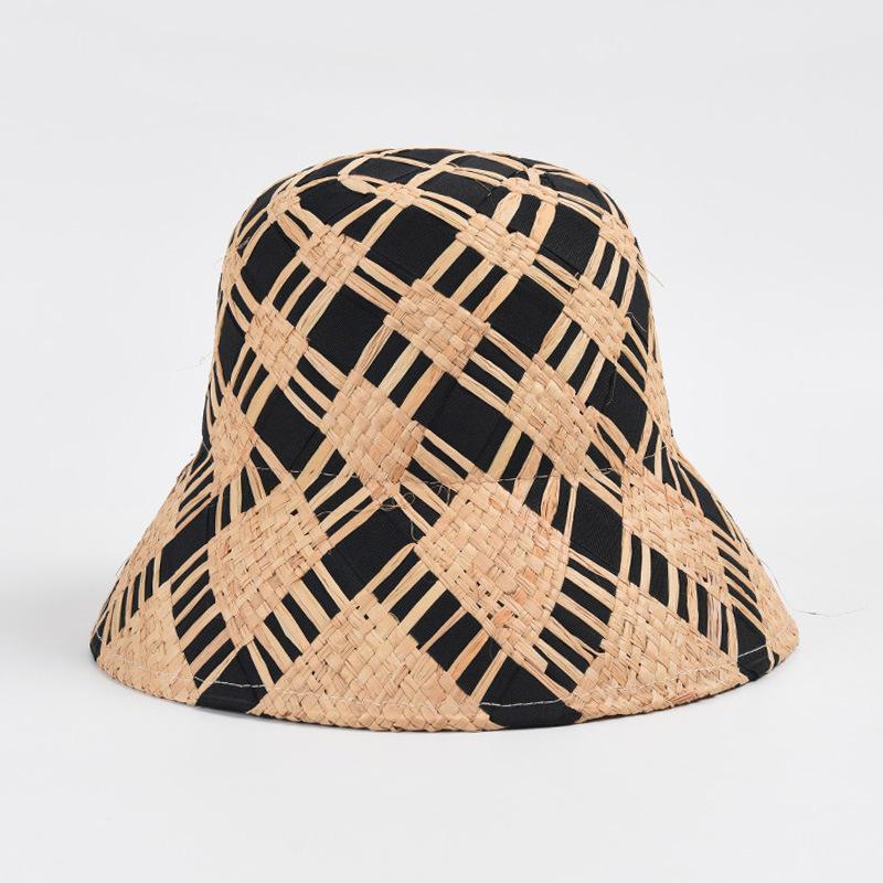 

New Raffia Straw Bucket Hat for Women Foldable Sun UV Hats Designer Luxury Crochet Beach Handmade Fashion Basin Cap sale чорний