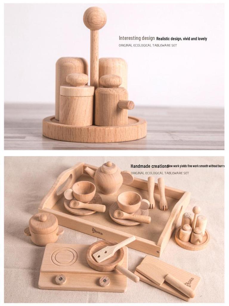 Beechwood Kids' Pretend Play Cooking Set - Wooden Kitchen & Tableware Educational Toys