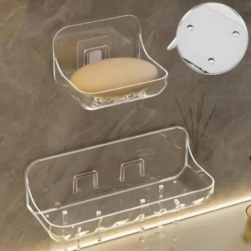 1pc Bathroom Wall Mounted Shelf No Drilling Storage Organizer for Toilet Washbasin Minimalist Clear Adhesive Bathroom Shelf Plastic Shower Caddy Self